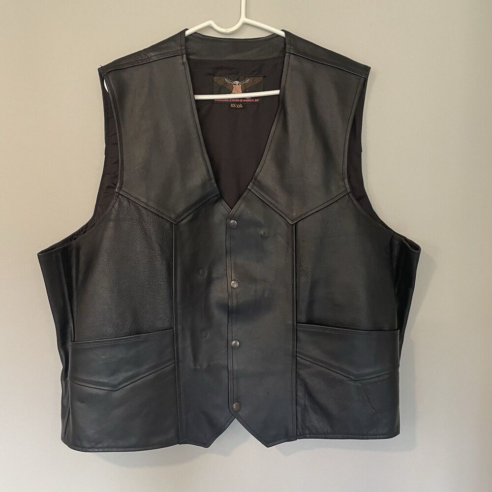 Vanguard Black Leather Lined Snap Motorcycle Vest‎ Chopper Size XXL SEE DESC